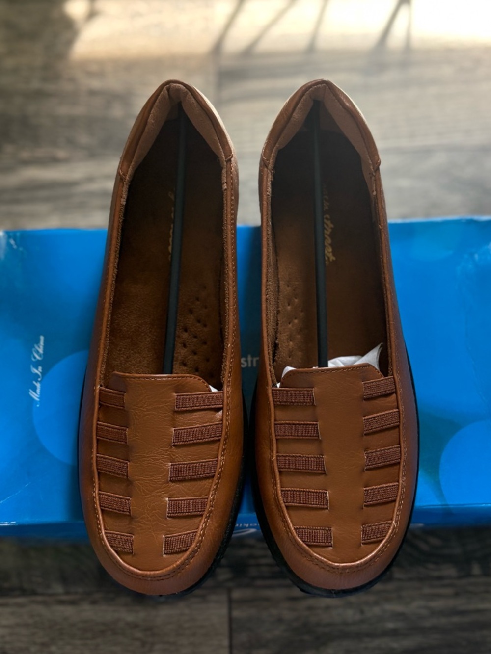 easy street Brown Leather Slip-On Loafer with Black Sole